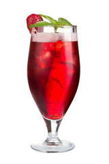 Refreshing strawberry cocktail. Alcohol cocktail on white background