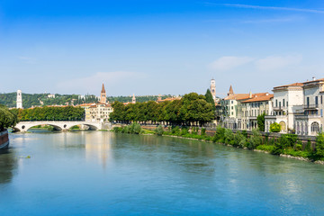 Beautiful street view of  Verona center which is a world heritage site