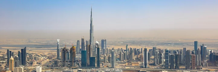 Muurstickers Burj Khalifa Dubai skyline Burj Khalifa panorama wolkenkrabber luchtfoto luchtfoto
