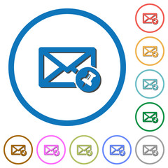 Pin mail icons with shadows and outlines