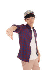 Asian man with thump down.