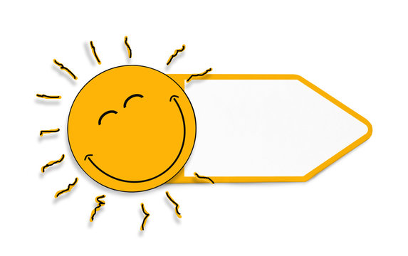 Lachende Sonne mit Angebotsschild