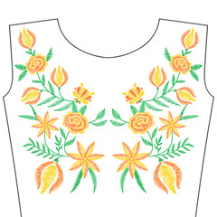 Embroidery stitches with spring flowers, wildflowers, roses in pastel color 