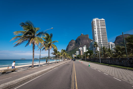 Avenue With Scenic Landscape Along Sao Conrado Beach in Rio de Janeiro, Brazil