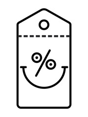 Percent sign is forming funny smiling face on a price tag Sale and Discounts icon. Vector illustration.