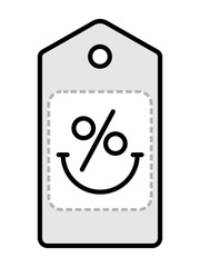 Percent sign is forming friendly smiling face on a price tag as a symbol of sale and discount