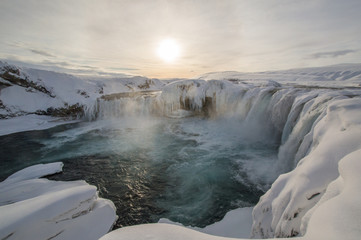 Iceland Godafoss waterfall, nature, water, fall, landscape, river, natural, beautiful, scenic, background, park, green, stream, flowing, outdoor, cascade, flow, mountain, wild, forest, scenery, travel
