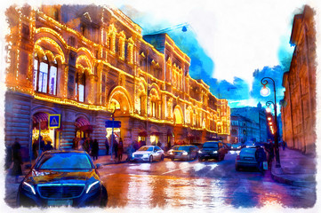 Colorful painting of Red square decoration and illumination
