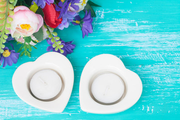 two white heart bowl on wood