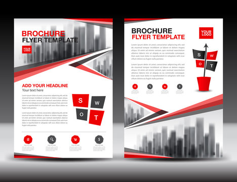 Business brochure flyer template, Red cover design, annual report, newsletter, ads, polygon background