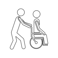 Fototapeta premium silhouette person helping another push a wheelchair vector illustration
