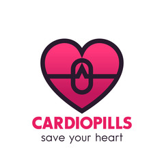 Heart pills logo, pharmacy, medicine symbol