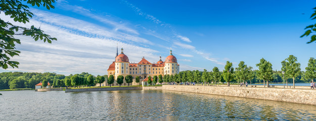 MORITZBURG, GERMANY - JULY 2016: Panoramic view of castle. Moritzburg Castle is a major attraction...