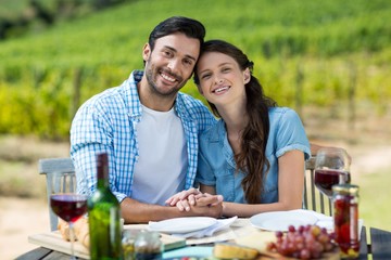 Portrait of happy couple sitting at table