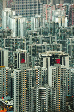 Aerial view of modern residential buildings in city