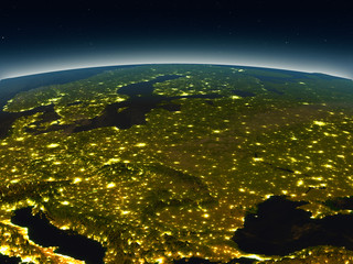 Eastern Europe from space in the evening © harvepino