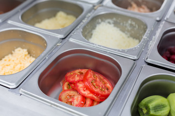 Sandwich bar salads choice in metal containers
