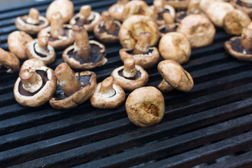 Mushroom barbecue roasted on metal grill
