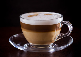 coffee latte macchiato on a black background