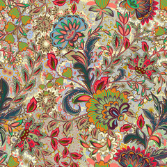 Incredible color flower pattern. Multicolored bright floral background. Vintage seamless pattern in provence style.