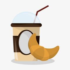 glass disposable for hot drinks with croissant vector illustration