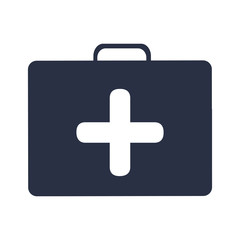 white background with dark blue symbol of first aid kit with cross vector illustration