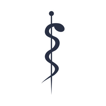 white background with dark blue health symbol with serpent entwined vector illustration