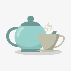 porcelain tea kettle with cup of coffee vector illustration