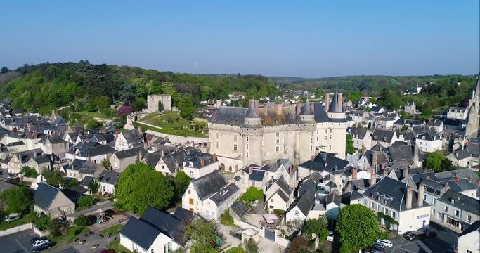 Aerial view of Langeais Castle, Loire Valley listed as World Heritage site by UNESCO