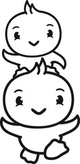 papa mama spaß spielen huckepack rennen laufen junge mädchen schulter kopf cool küken süß niedlich klein baby kind ente vogel comic cartoon