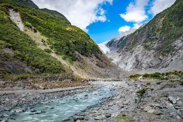 Melt-water River from Franz Josef Glacier, Located in Westland Tai Poutini National Park on the West Coast of New Zealand