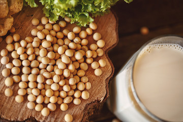 Obraz na płótnie Canvas healthy for diet grains soybean and milk.