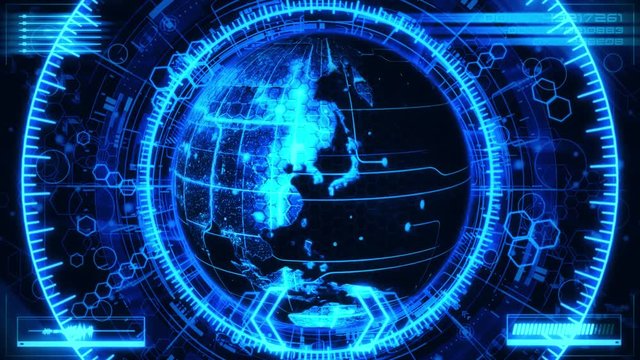 3D Blue Rotating HoloMatrix Earth Animation Background Backdrop