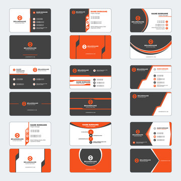 Set of modern business card print templates. Horizontal business cards. Red and black colors. Personal visiting card with company logo. Vector illustration. Stationery design