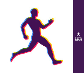 Silhouette of a running man. Design for Sport. Emblem for marathon and jogging. Vector Illustration.