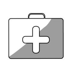grayscale silhouette with symbol of first aid kit with cross vector illustration