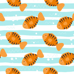 Cute hand drawn fish under water. vector pattern
