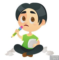 kid child job and profession dream Illustration of cartoon little writer pupil Taking a Test or Filling Out a Form or Survey