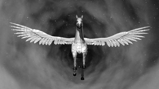 Space Pegasus. 3D rendering. Art. 4K.
