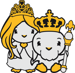 paar liebe königin prinzessin hübsch frau herrscher könig prinz krone zepter süß niedlich klein baby kind ente vogel comic cartoon