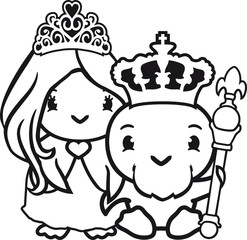 paar liebe königin prinzessin hübsch frau herrscher könig prinz krone zepter süß niedlich klein baby kind ente vogel comic cartoon