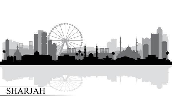 Sharjah city skyline silhouette background
