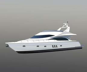luxury yacht. modern motor long big black and white yacht isolated on white background. Boat on the background