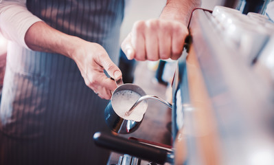 Preparing coffee in the coffee shop
