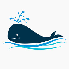Naklejka premium Whale icon with water fountain