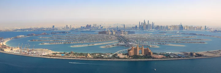 Poster de jardin Dubai Dubaï The Palm Jumeirah Palm Island Atlantis Hotel Panorama Marina Vue Aérienne Vue Aérienne