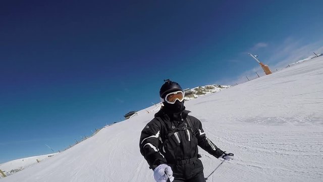 Going on a mountain skiing on the highway takes off on gopro.
