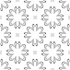 Obraz premium Floral vector black and white ornament. Seamless abstract classic background with flowers. Pattern with repeating elements