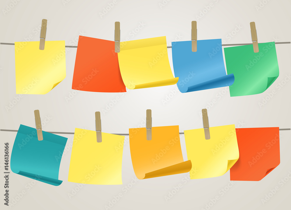 Poster color paper stickers collection on rope. template for a text