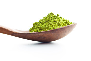 Green matcha tea powder.